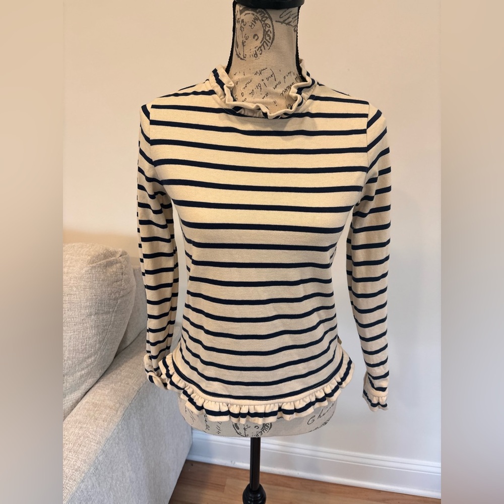 ROSAE Paris cream and black striped ruffle top size 34 (XS)